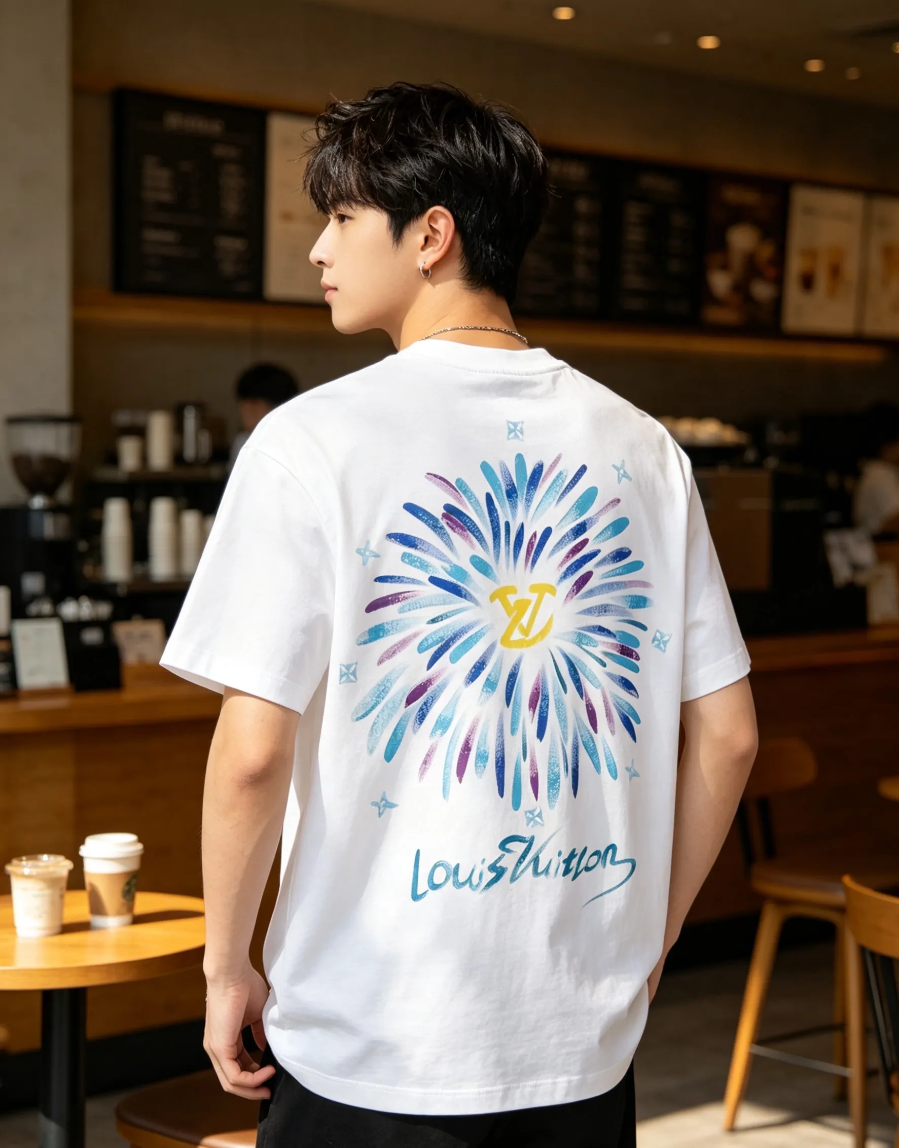 Louis Vuitton/Louis Vuitton watercolor fireworks inkjet short sleeves